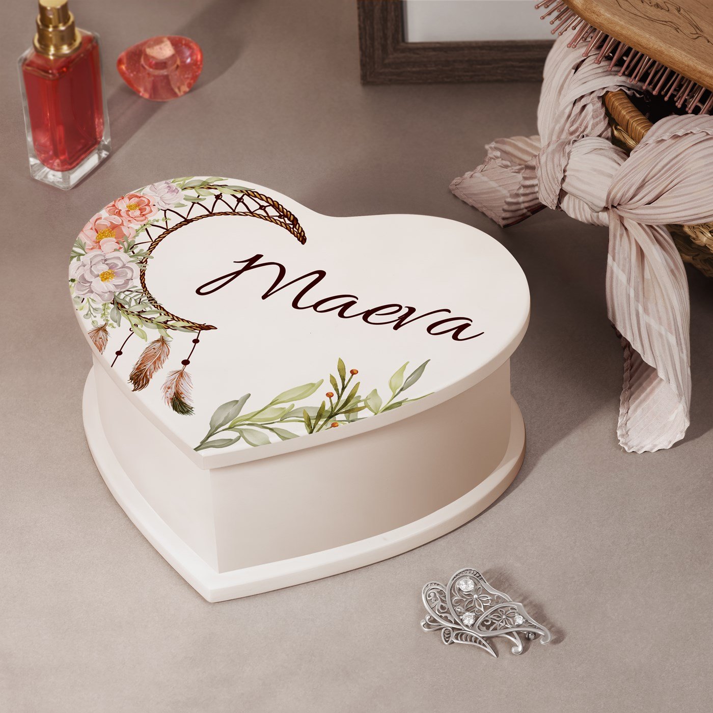 Caja musical de corazón personalizada de Murrano para la primera comunión o el cumpleaños de una niña