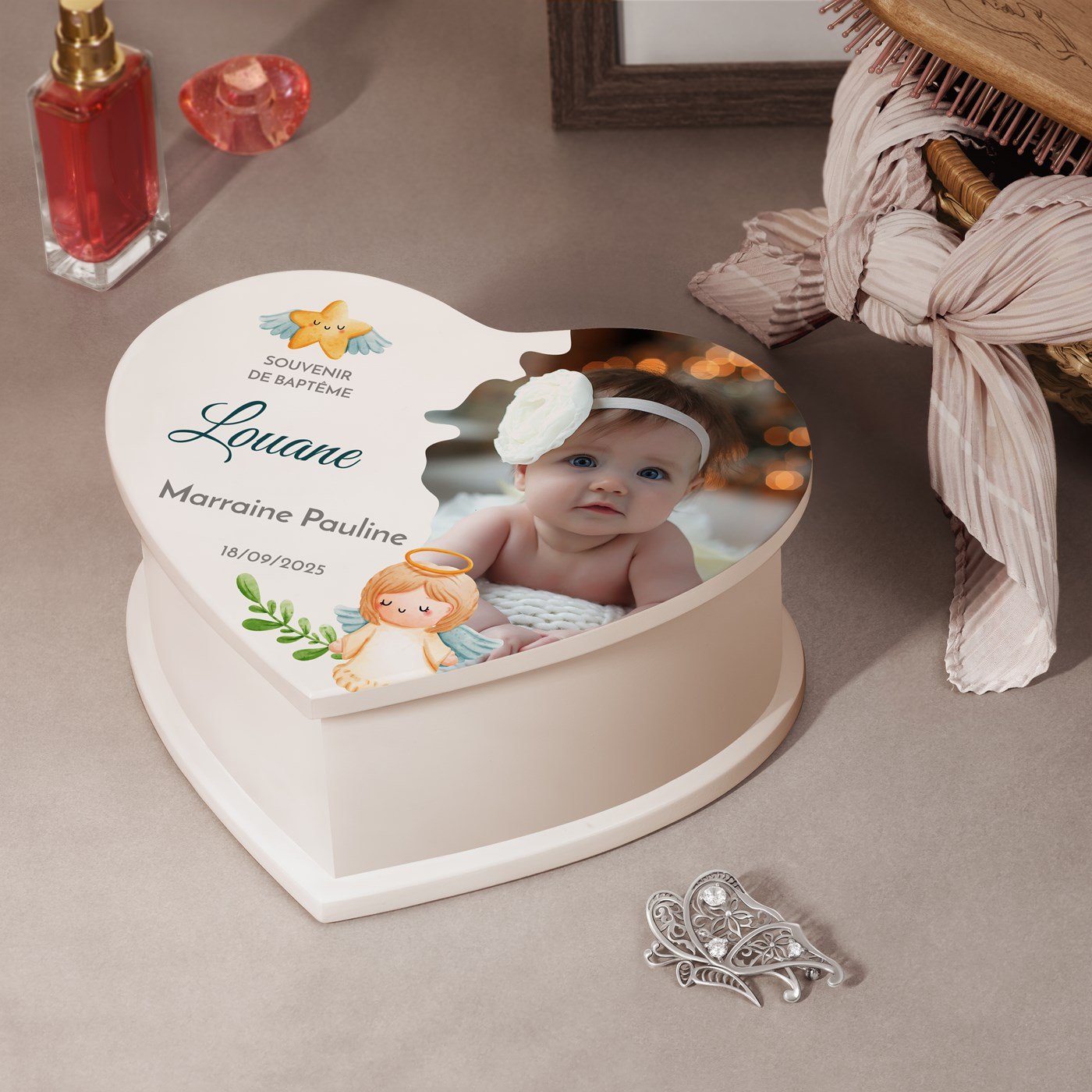 Murrano Heart-Shaped Music Box with Photo for Goddaughter's Baptism
