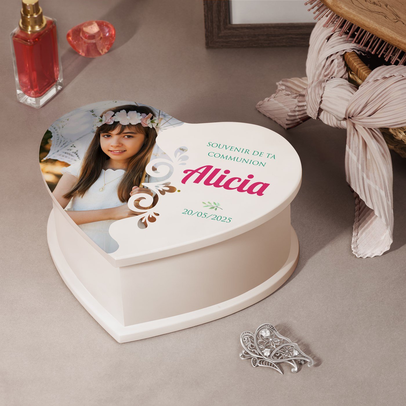 Murrano Personalized Heart-Shaped Jewelry Box with Photo for Communion