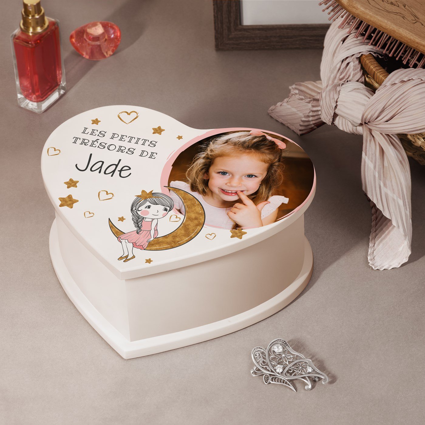 Murrano Heart-Shaped Music Box with Personalized Photo for Granddaughter's Birthday
