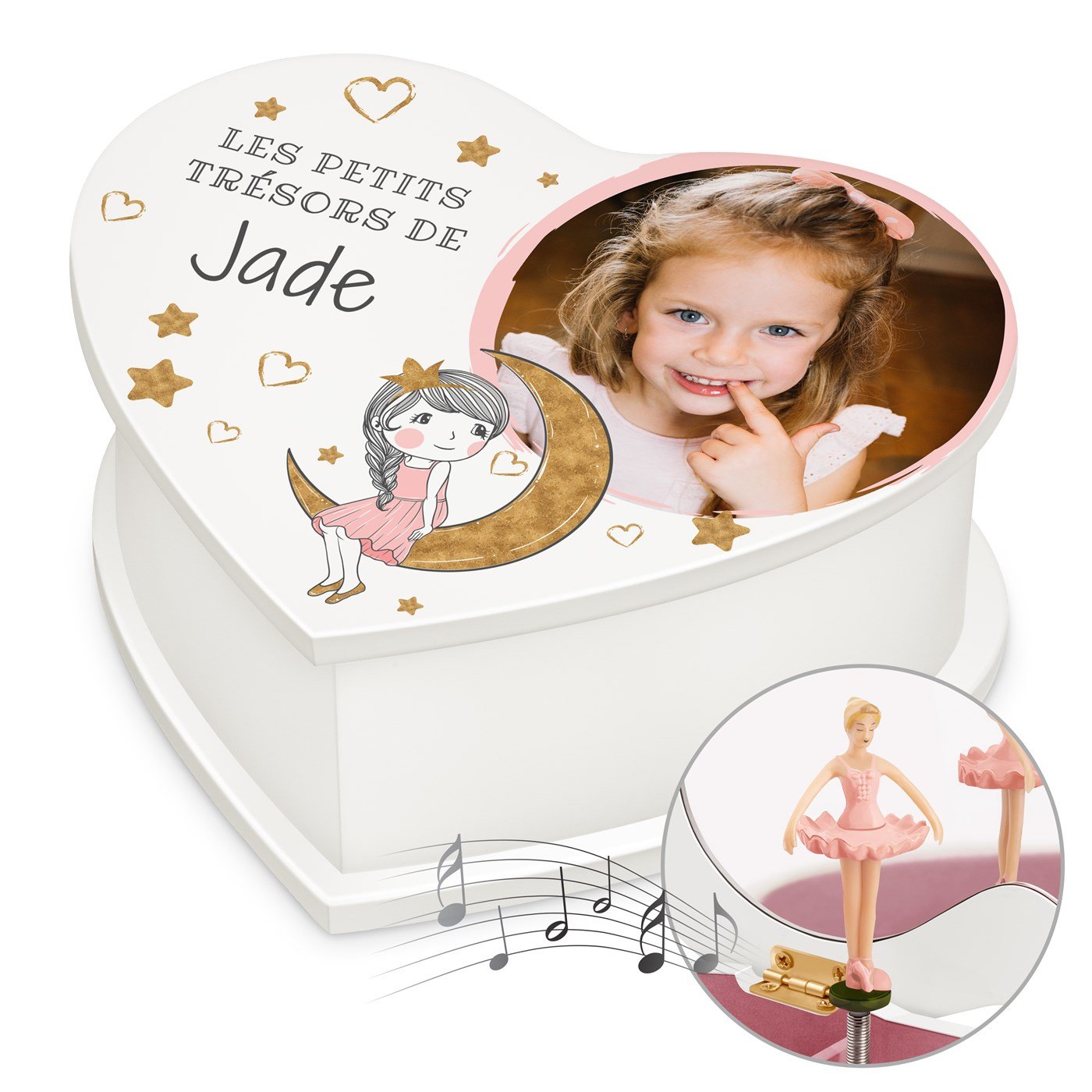 Caja musical en forma de corazón Murrano personalizada con foto para el cumpleaños de la nieta