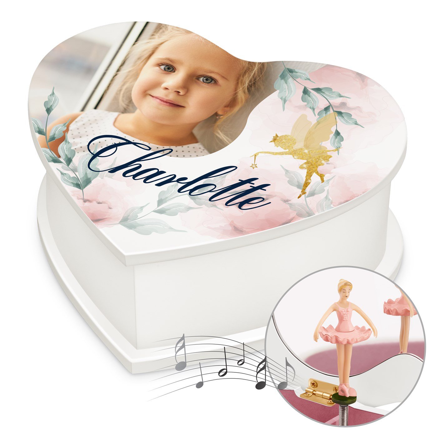 Caja musical de joyas en forma de corazón Murrano