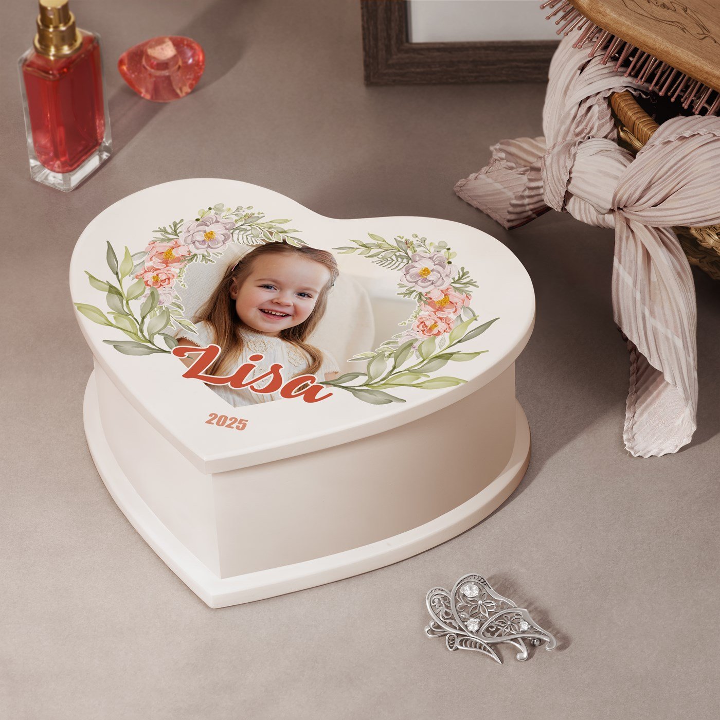 Murrano Heart-Shaped Music Box with Personalized Photo for Goddaughter's Birthday