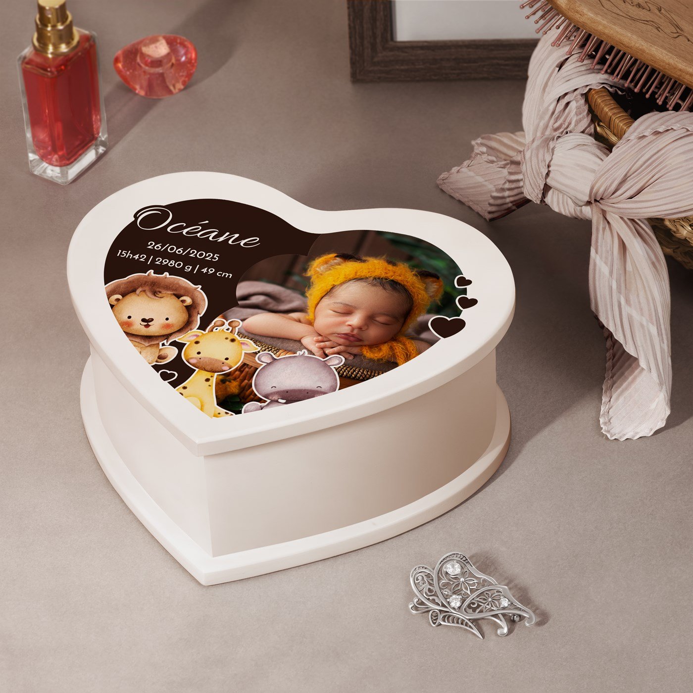 Murrano Heart Shaped Music Box with Photo for a Niece