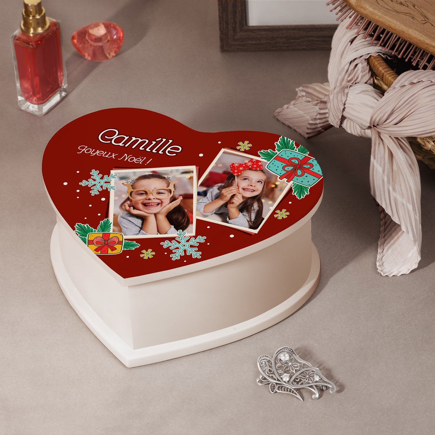 Murrano Personalized Heart-Shaped Jewelry Box with Photo for Girl's Christmas