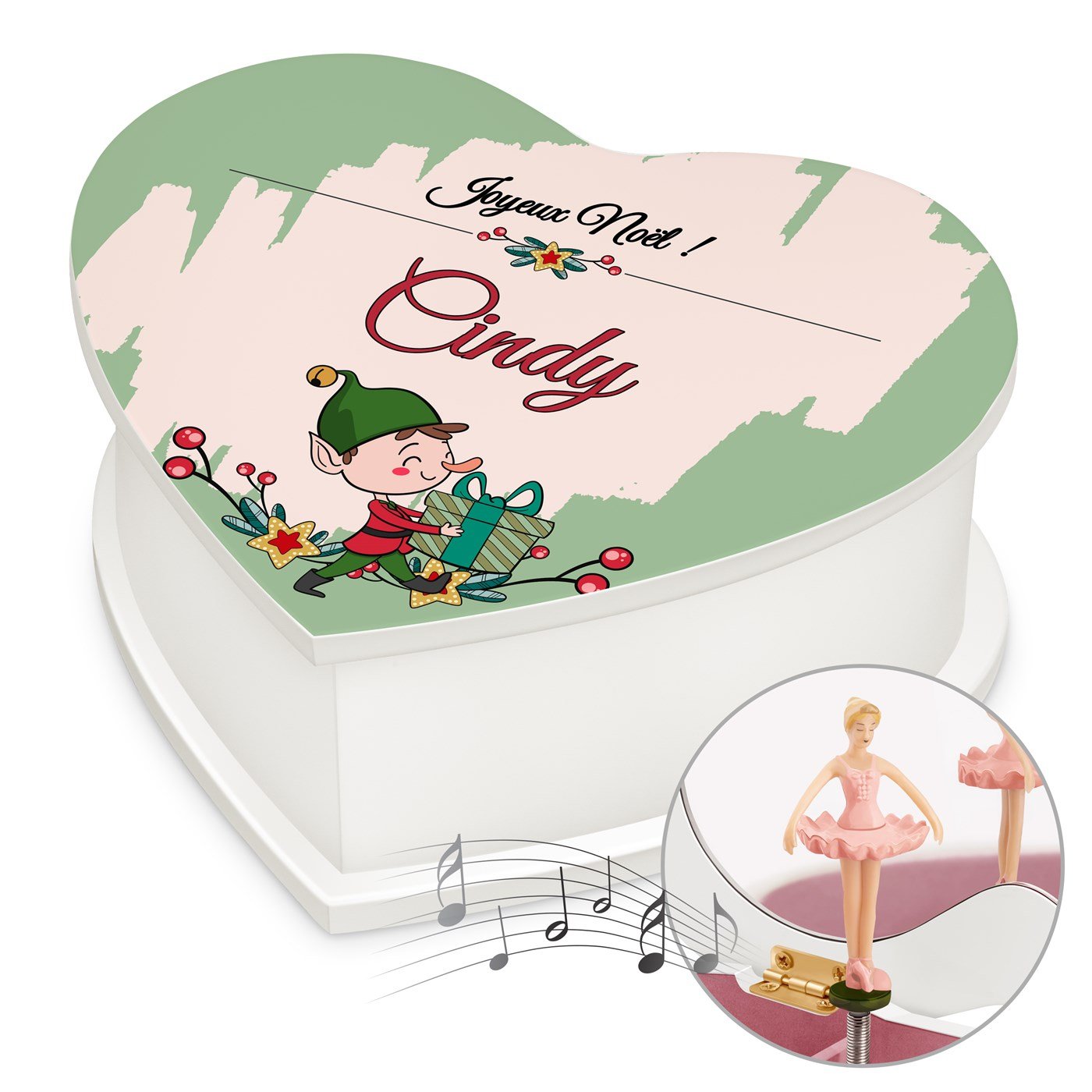 Caja musical de joyas en forma de corazón Murrano - Regalo de Navidad para hermana