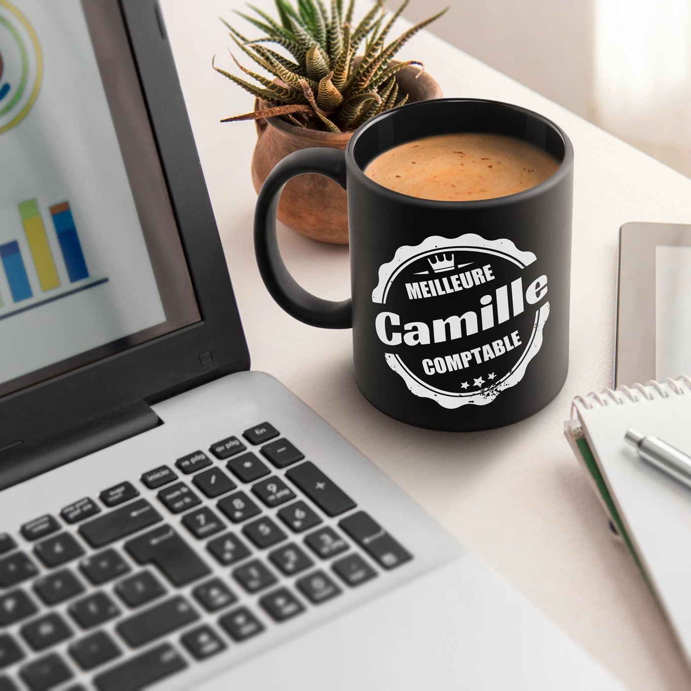 Taza de cerámica negra personalizada Murrano para el cumpleaños de un contador