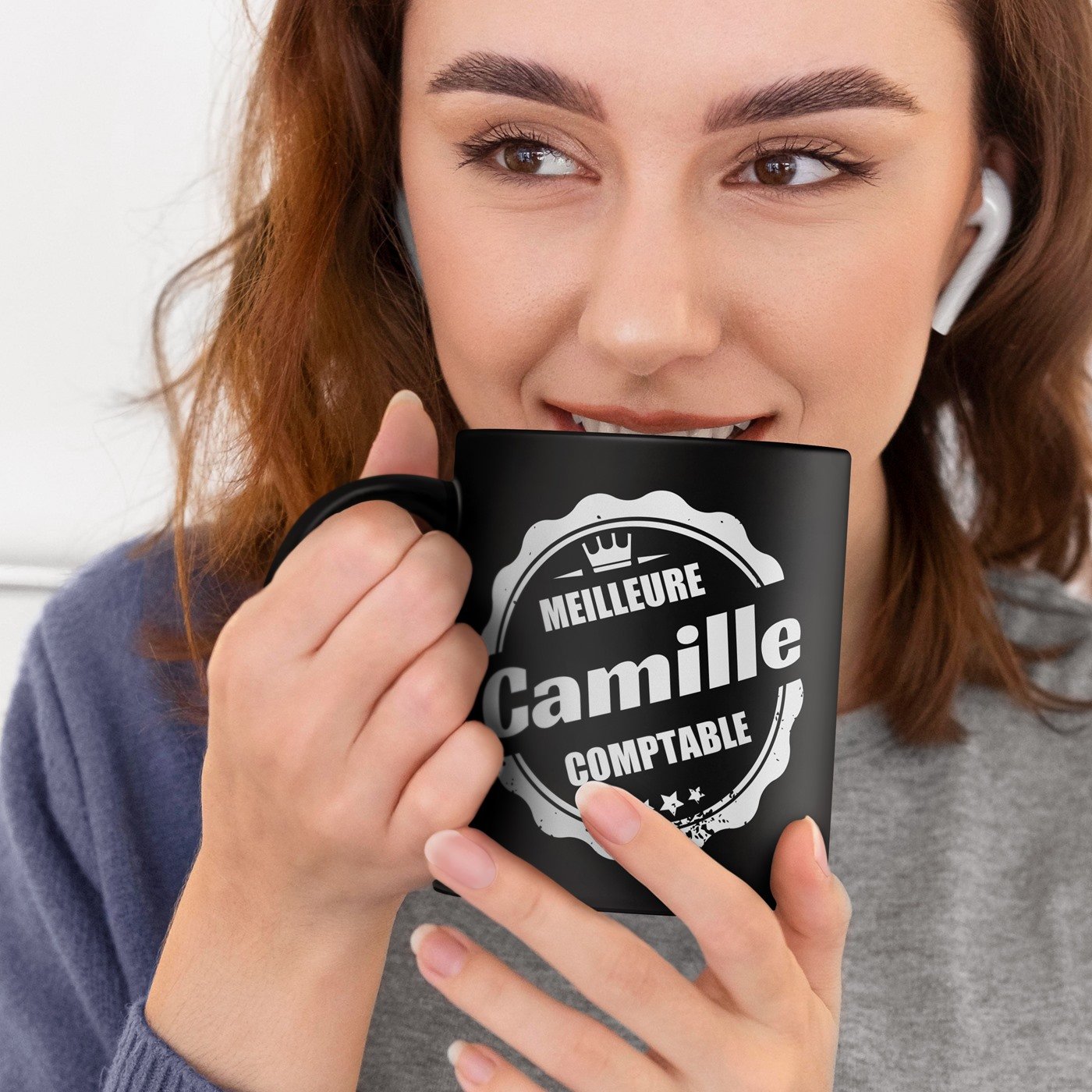 Taza de cerámica negra personalizada Murrano para el cumpleaños de un contador