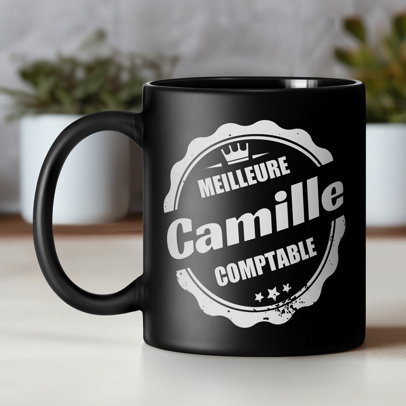 Taza de cerámica negra personalizada Murrano para el cumpleaños de un contador