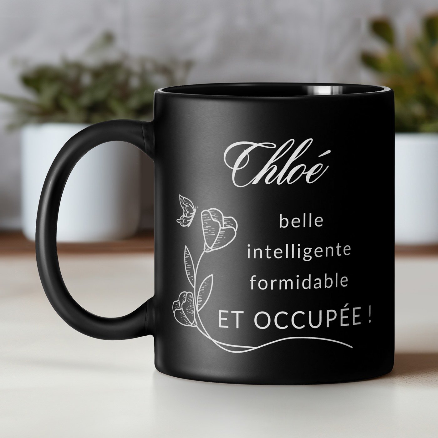 Mug de cerámica negra Murrano con personalización para mujer - Regalo de cumpleaños para novia