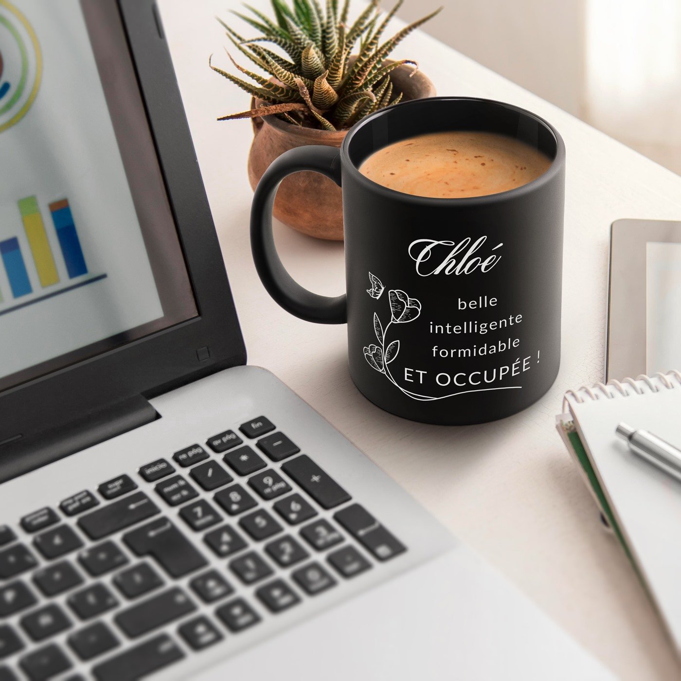 Mug de cerámica negra Murrano con personalización para mujer - Regalo de cumpleaños para novia