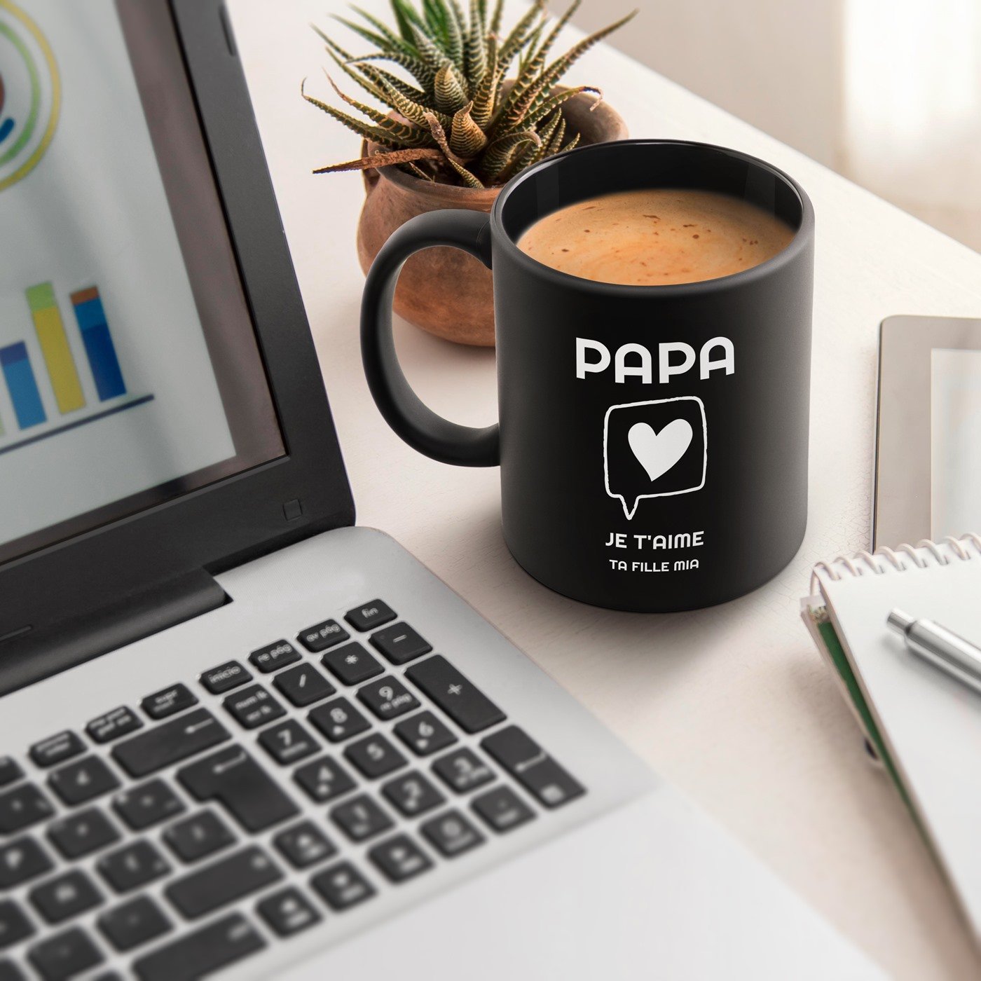Mug de cerámica negra personalizado Murrano para el Día del Padre