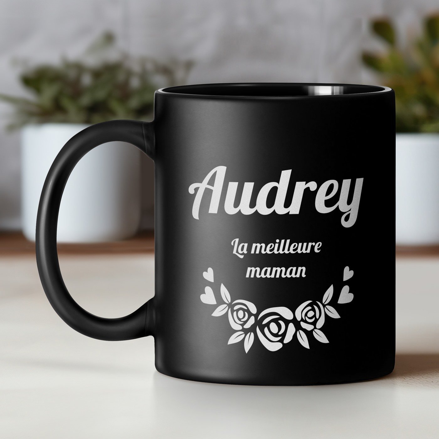 Mug de cerámica negra personalizado Murrano para el Día de las Madres