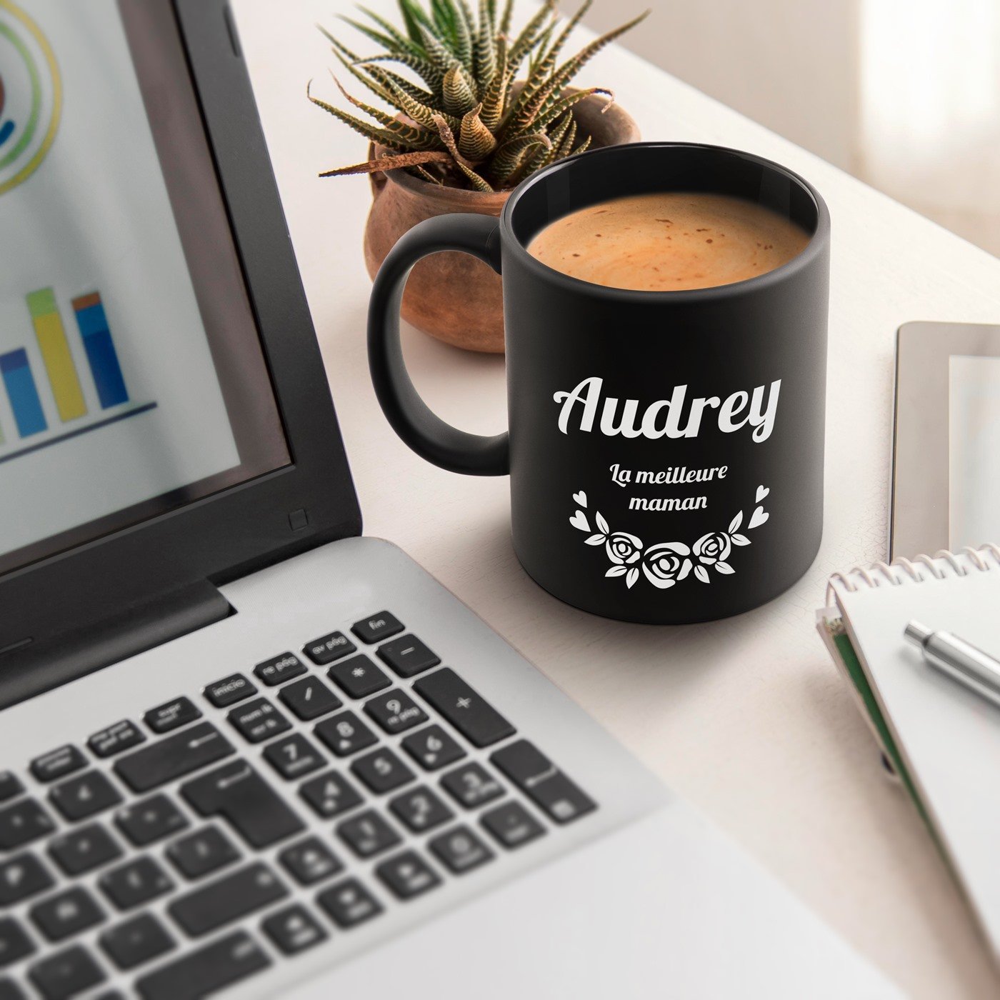 Murrano Black Ceramic Mug with Personalization for Mother's Day