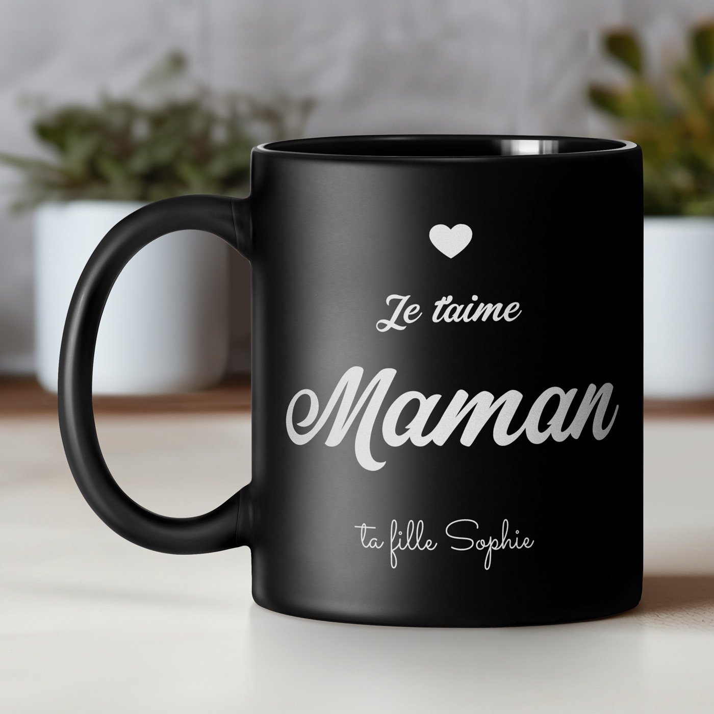 Taza de cerámica negra personalizada de Murrano para el Día de las Madres