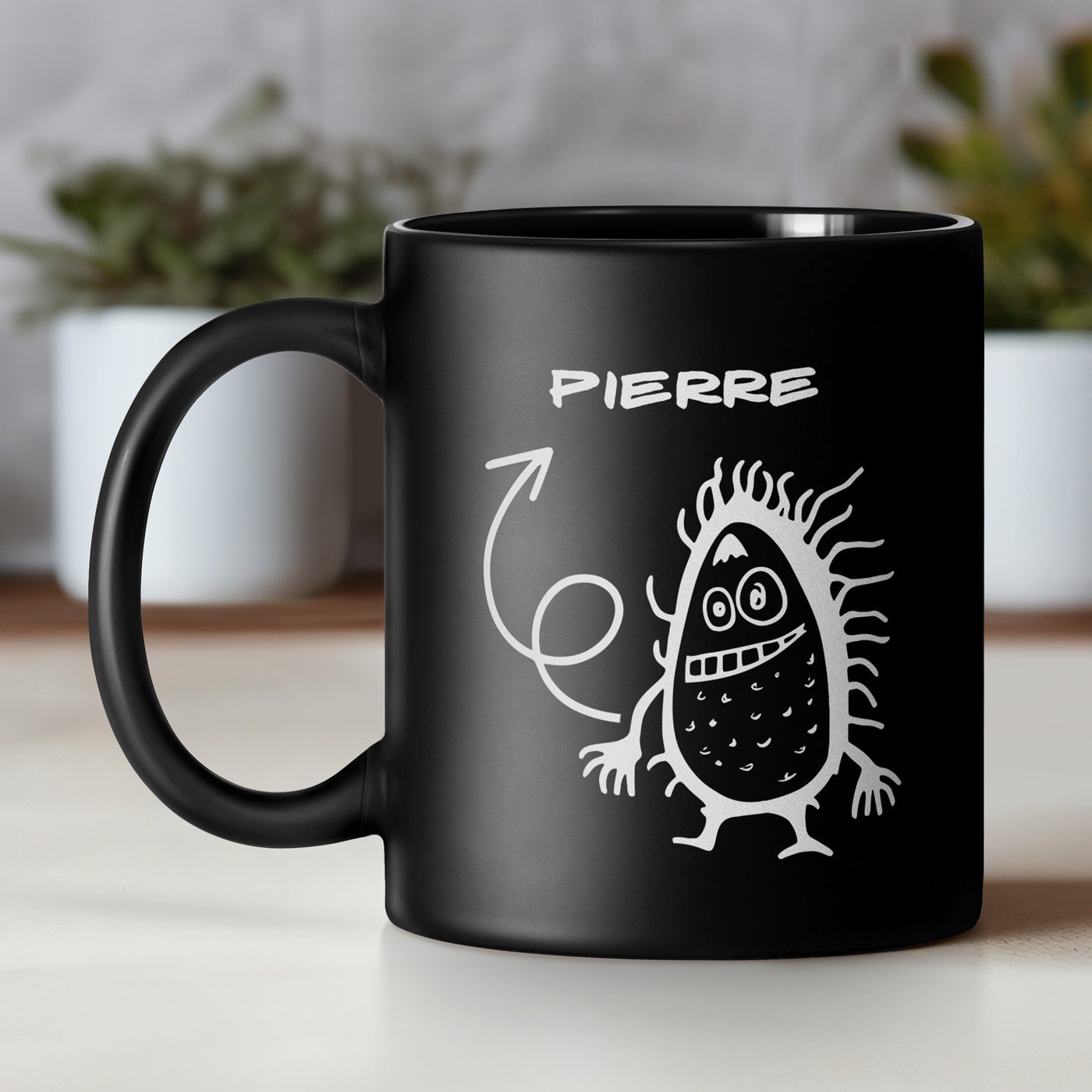 Taza de cerámica negra Murrano personalizada para él - amigo cómico
