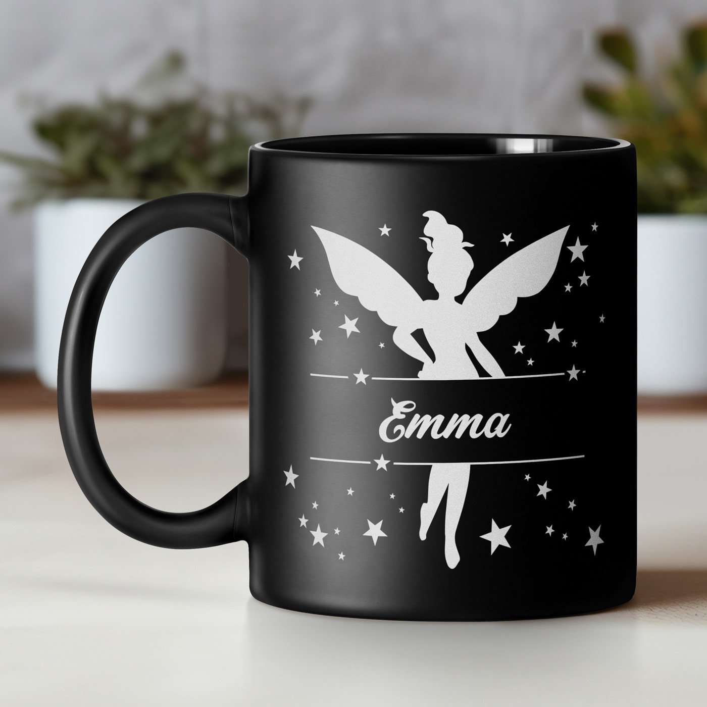 Taza de cerámica negra Murrano con personalización para el cumpleaños de su nieta