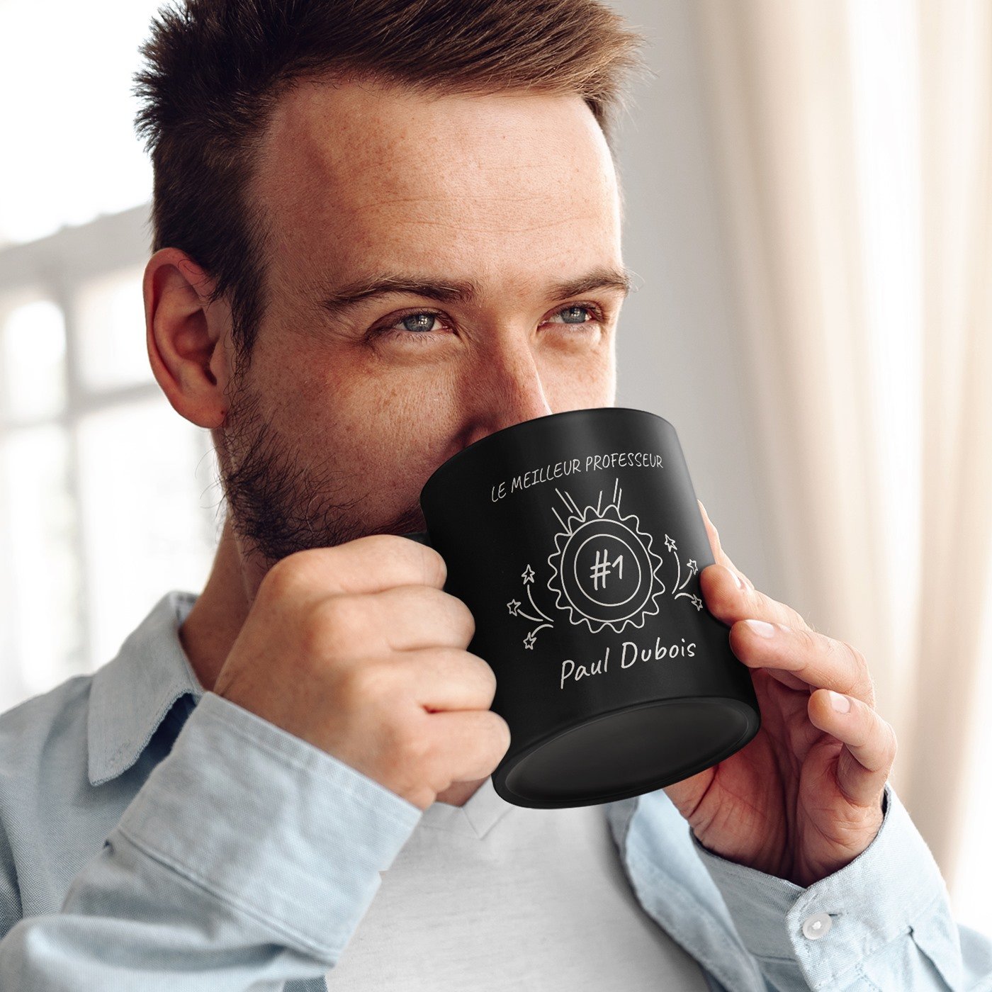 Taza de cerámica negra Murrano con personalización para maestro/profesor