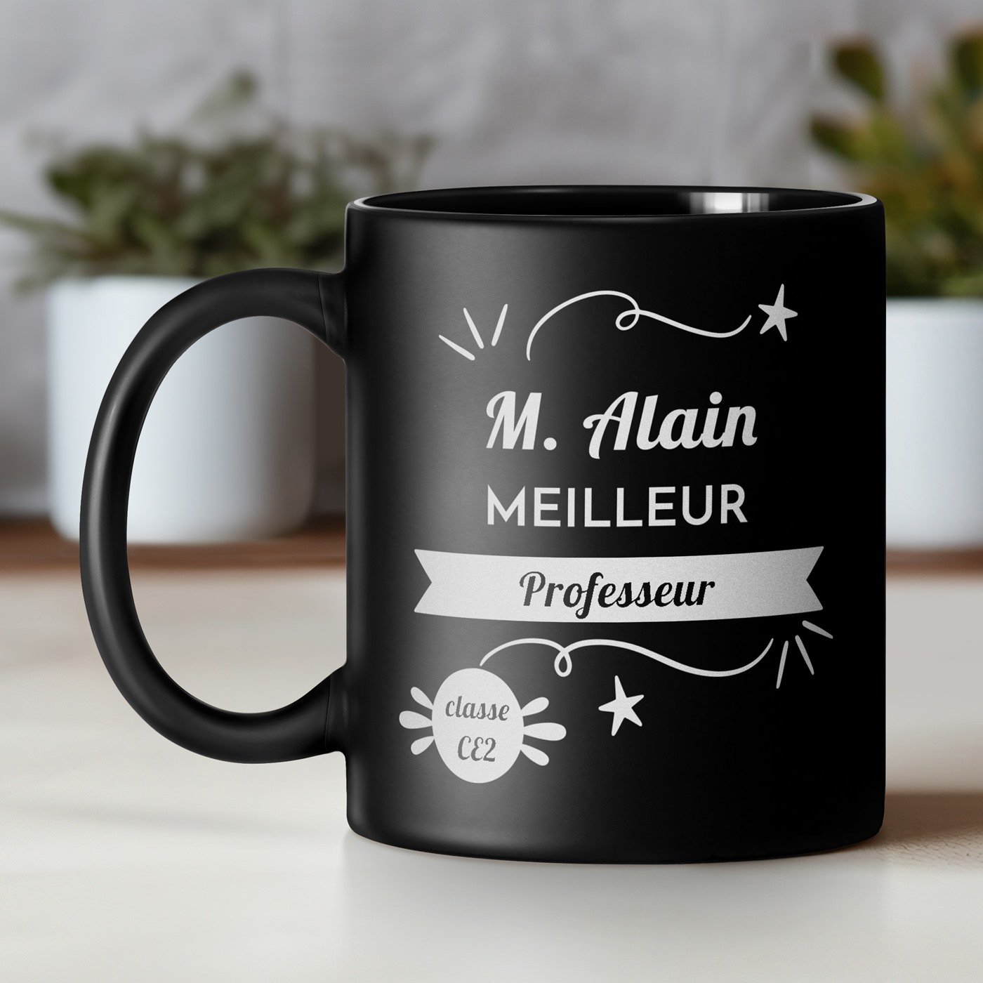 Taza de cerámica negra personalizada Murrano para el mejor maestro