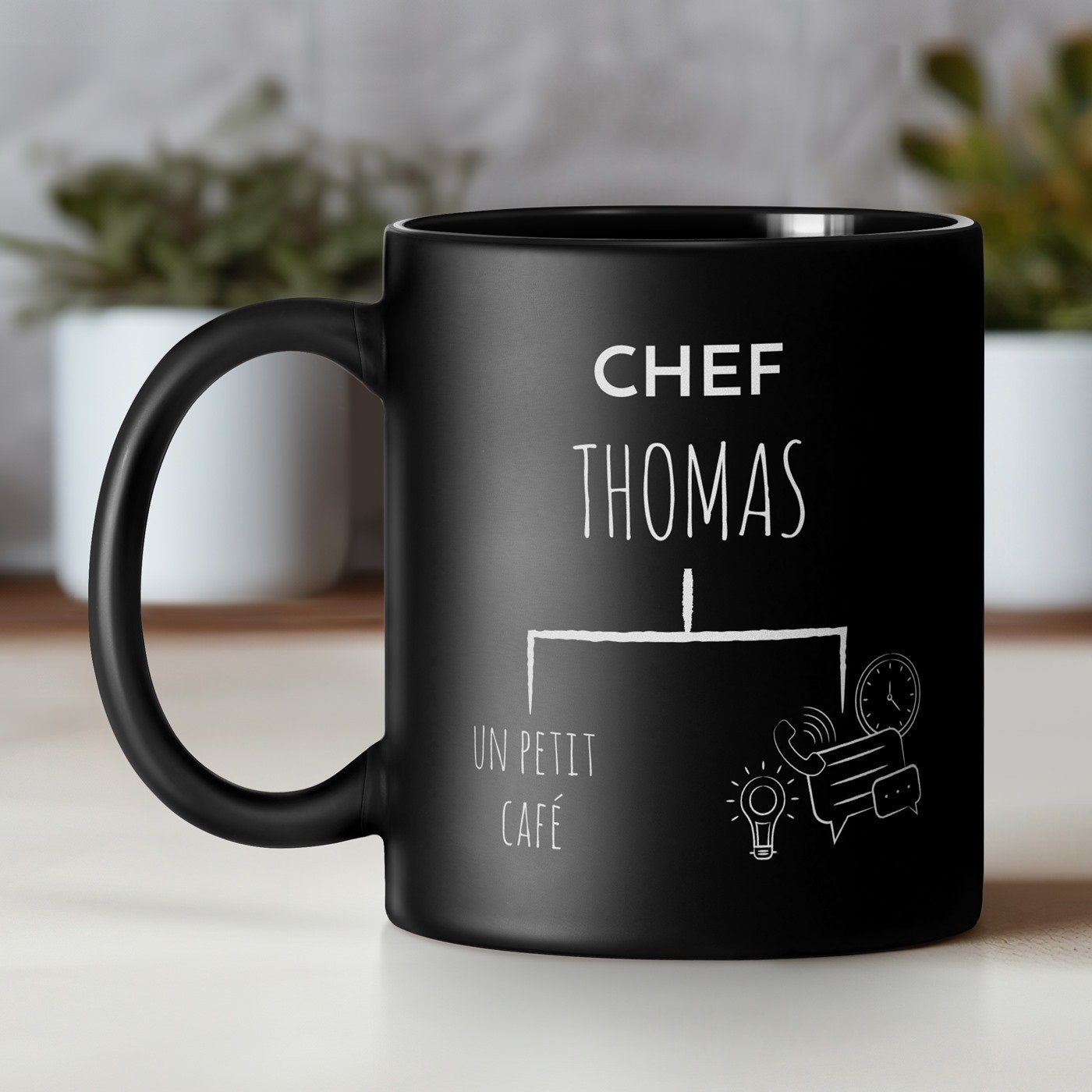 Taza de cerámica negra Murrano con personalización para cumpleaños de gerente