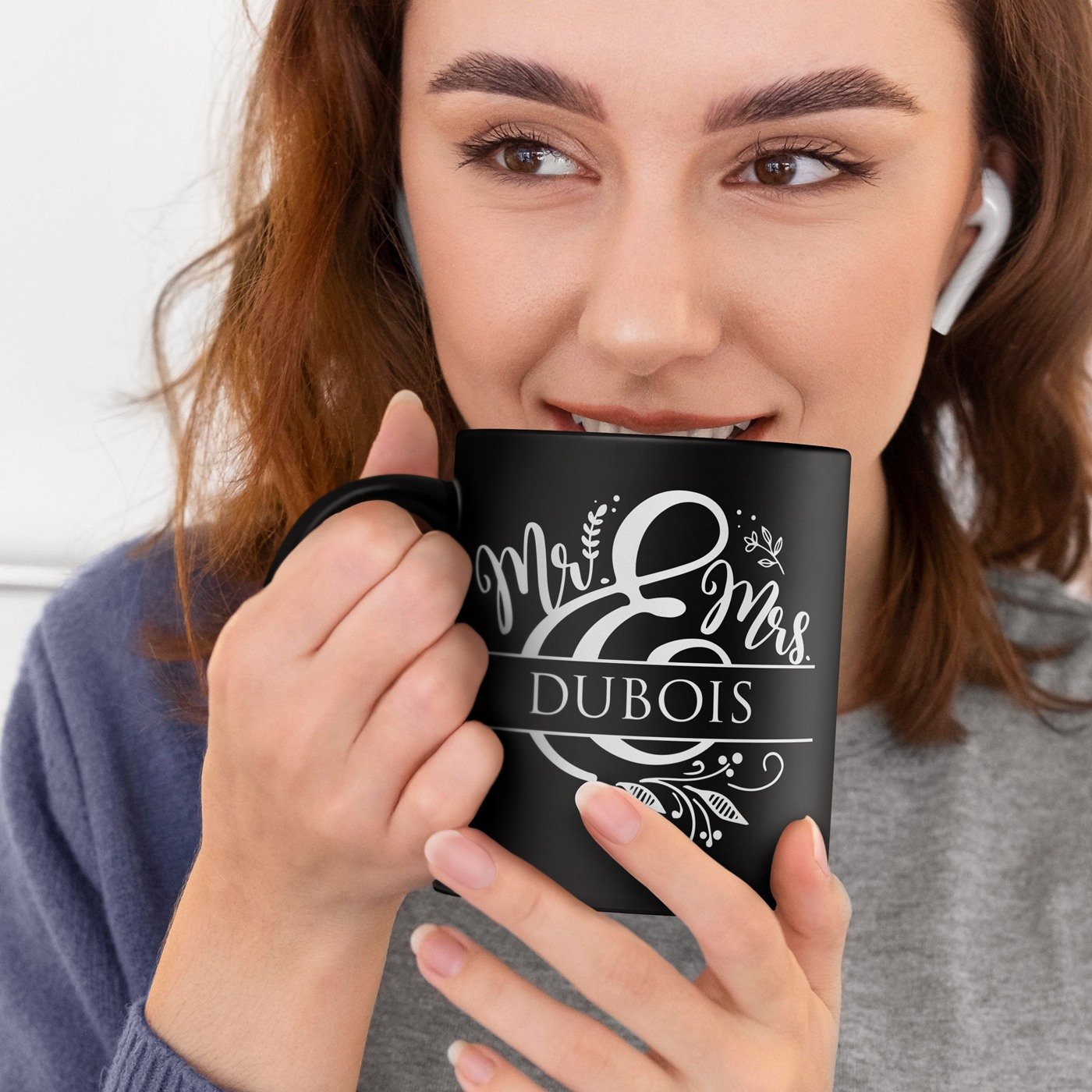 Mug de cerámica negra Murrano personalizado para pareja boda aniversario
