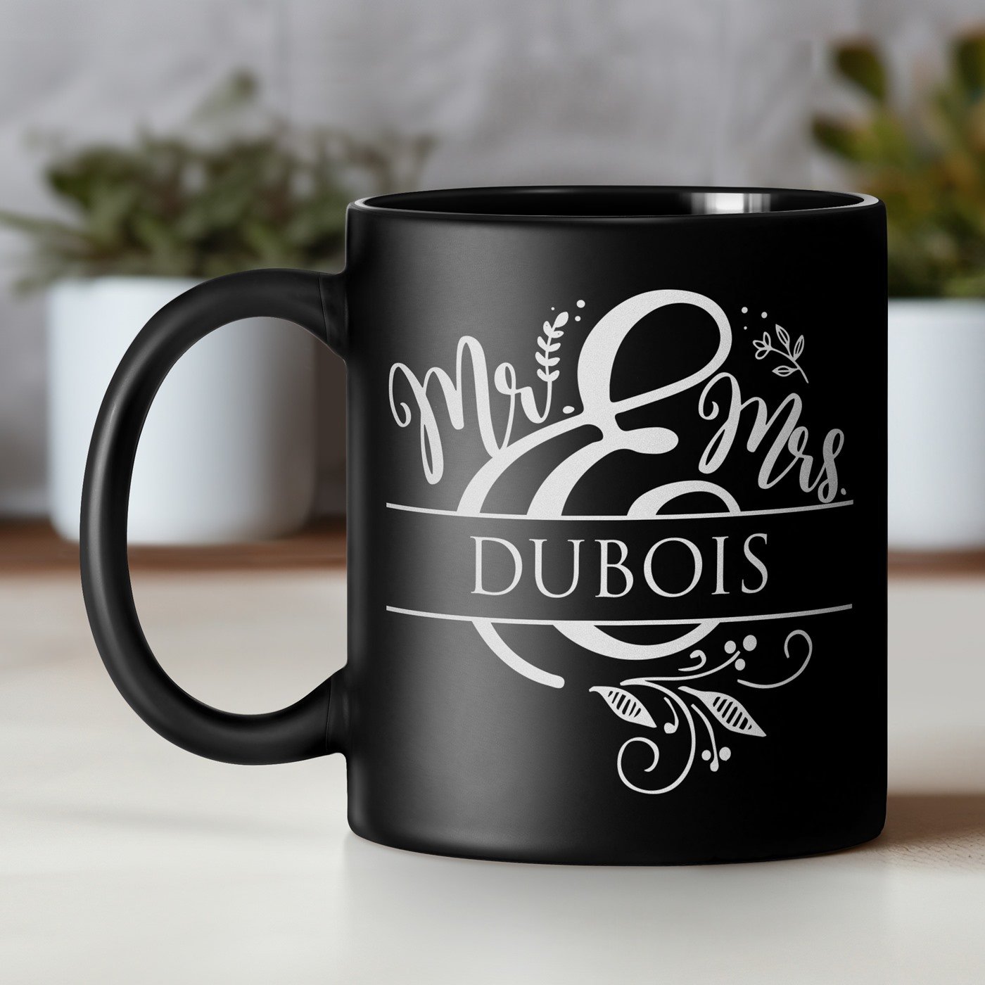 Mug de cerámica negra Murrano personalizado para pareja boda aniversario