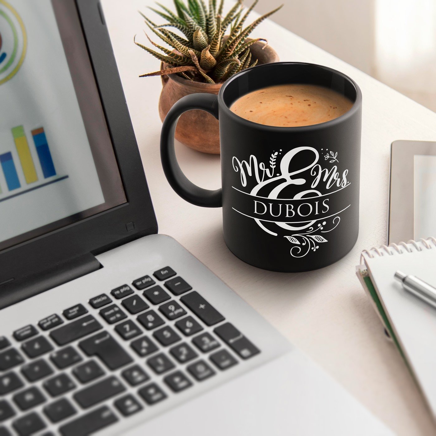 Mug de cerámica negra Murrano personalizado para pareja boda aniversario