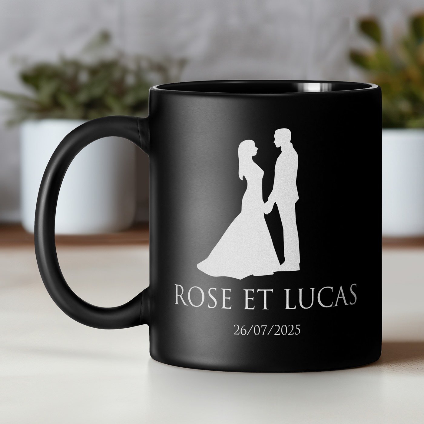 Mug de cerámica negra Murrano con grabado personalizado para ella y él - Regalo de aniversario de boda