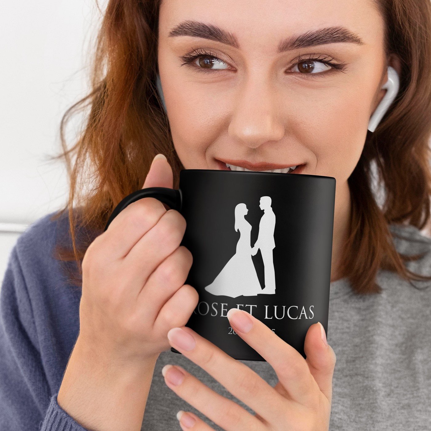 Mug de cerámica negra Murrano con grabado personalizado para ella y él - Regalo de aniversario de boda
