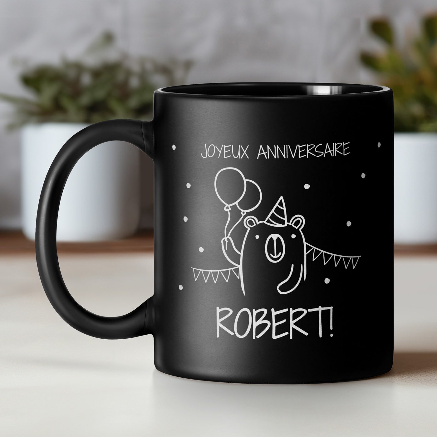 Taza de cerámica negra Murrano con personalización para él - Regalo de cumpleaños
