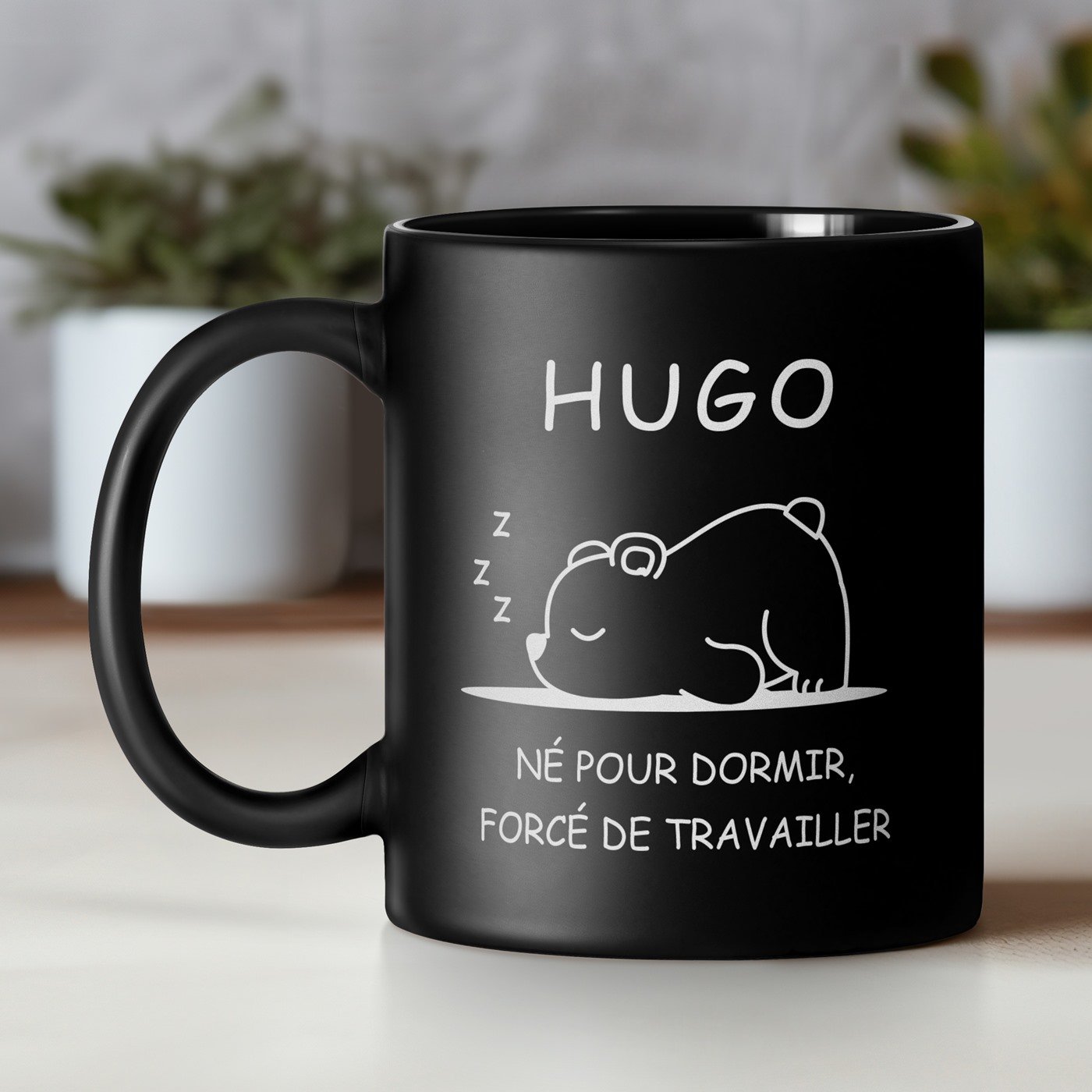 Mug de cerámica negra Murrano con personalización para un dormilón - Cumpleaños