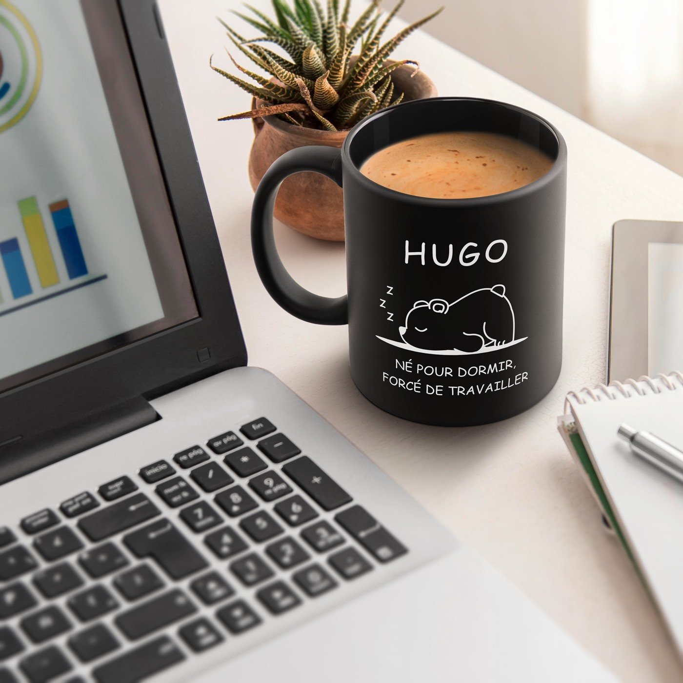 Mug de cerámica negra Murrano con personalización para un dormilón - Cumpleaños