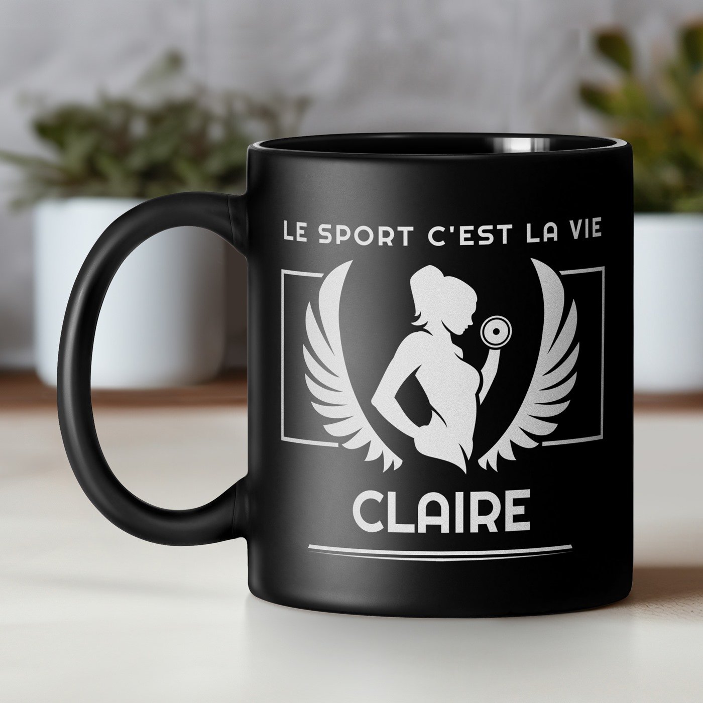 Taza de cerámica negra personalizada Murrano para ella - Deportes, Fitness, Cumpleaños