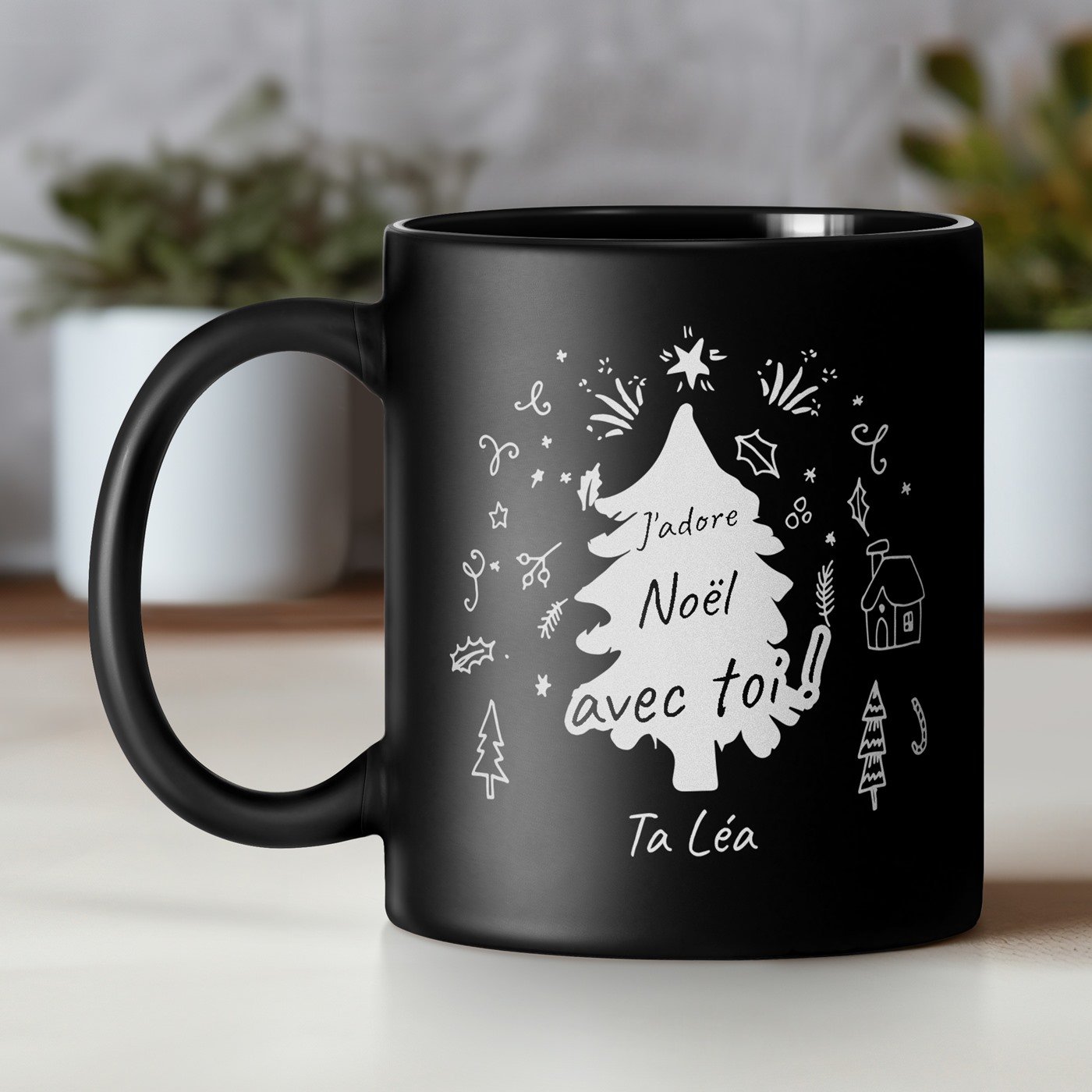 Mug de cerámica negra Murrano con personalización para prometido esposo cumpleaños