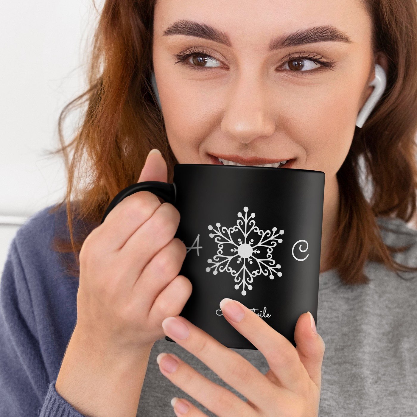 Mug de cerámica negra Murrano con personalización para pareja o esposa/marido - Regalo de Navidad