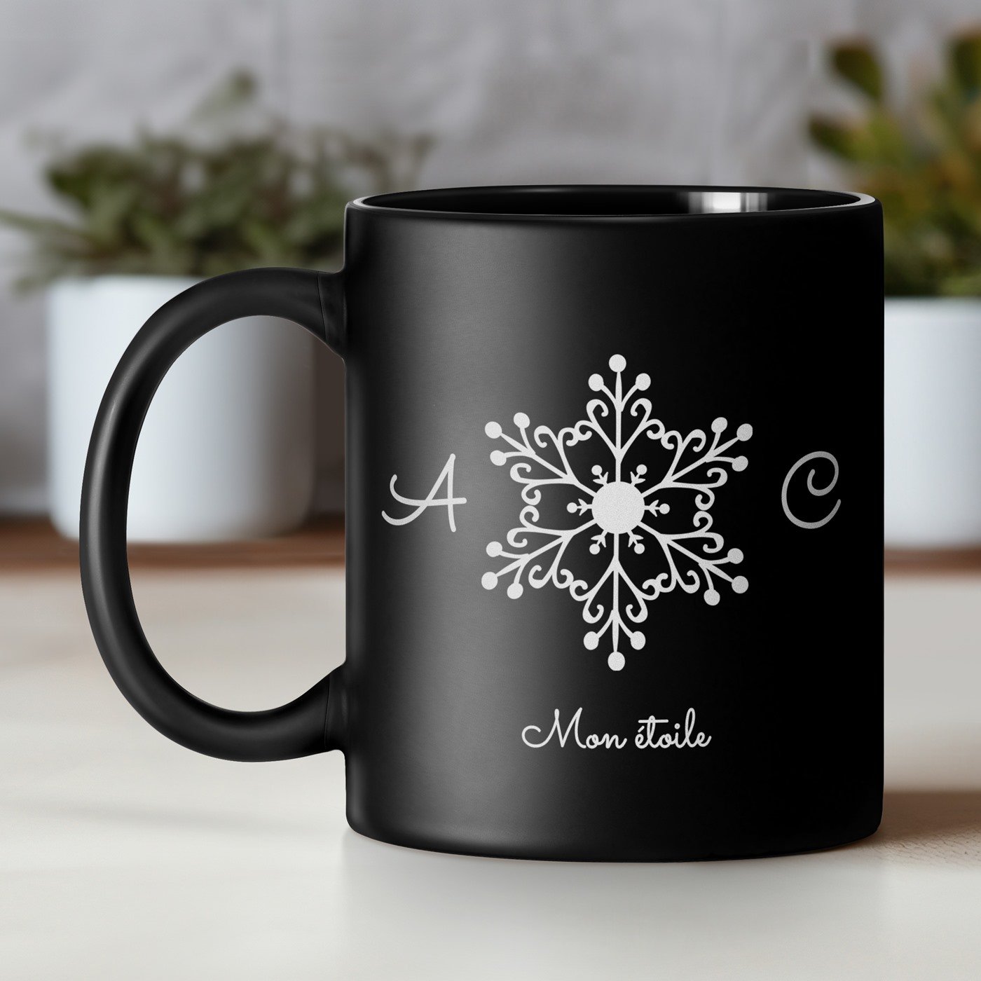Mug de cerámica negra Murrano con personalización para pareja o esposa/marido - Regalo de Navidad