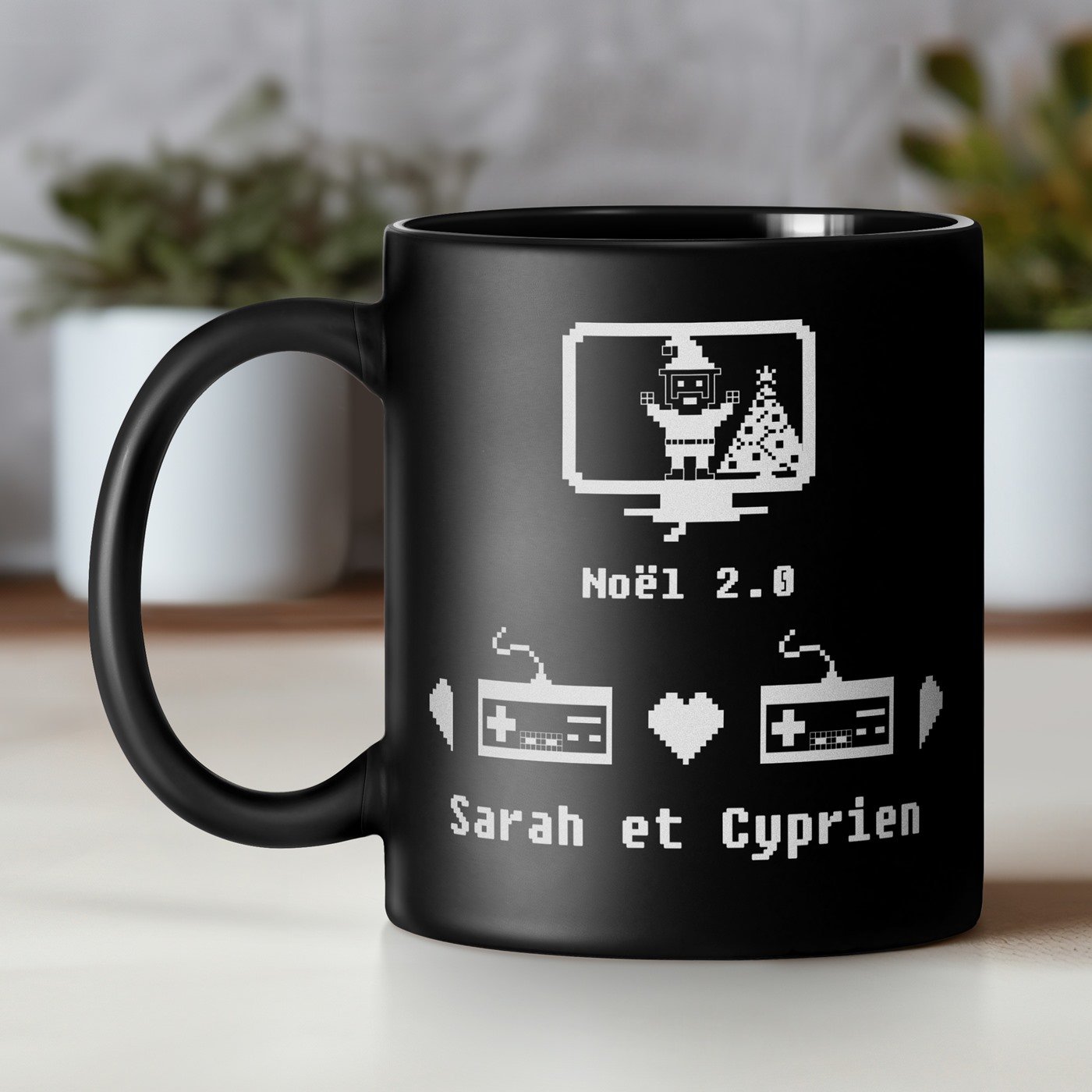 Taza de cerámica negra personalizada Murrano para pareja - Regalo de Navidad/Boda