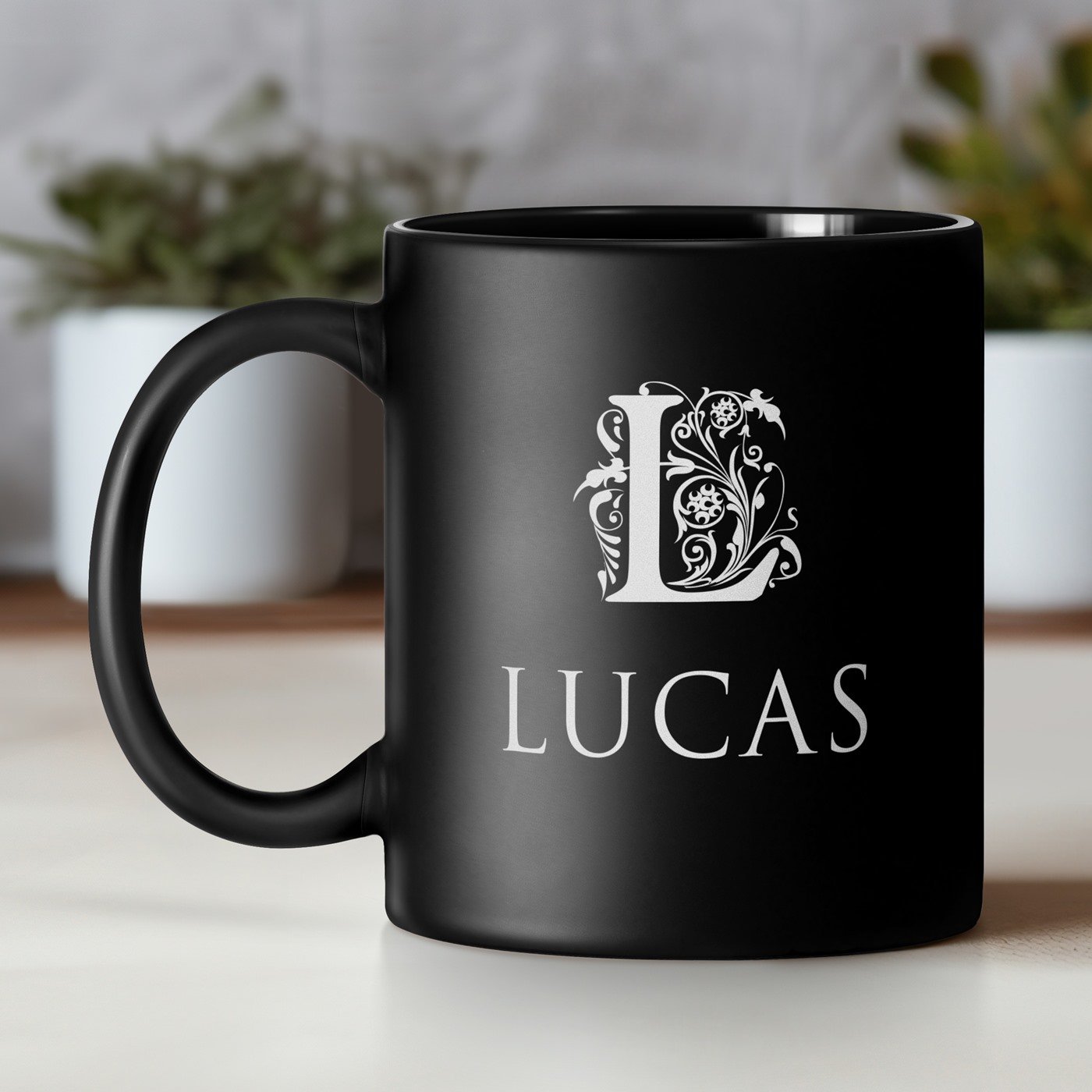 Murrano Black Ceramic Mug with Personalized Monogram for Him, Anniversary Gift