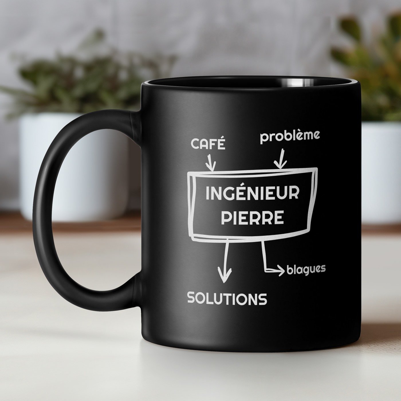 Murrano Ceramic Black Cup with Personalization for Engineer Men