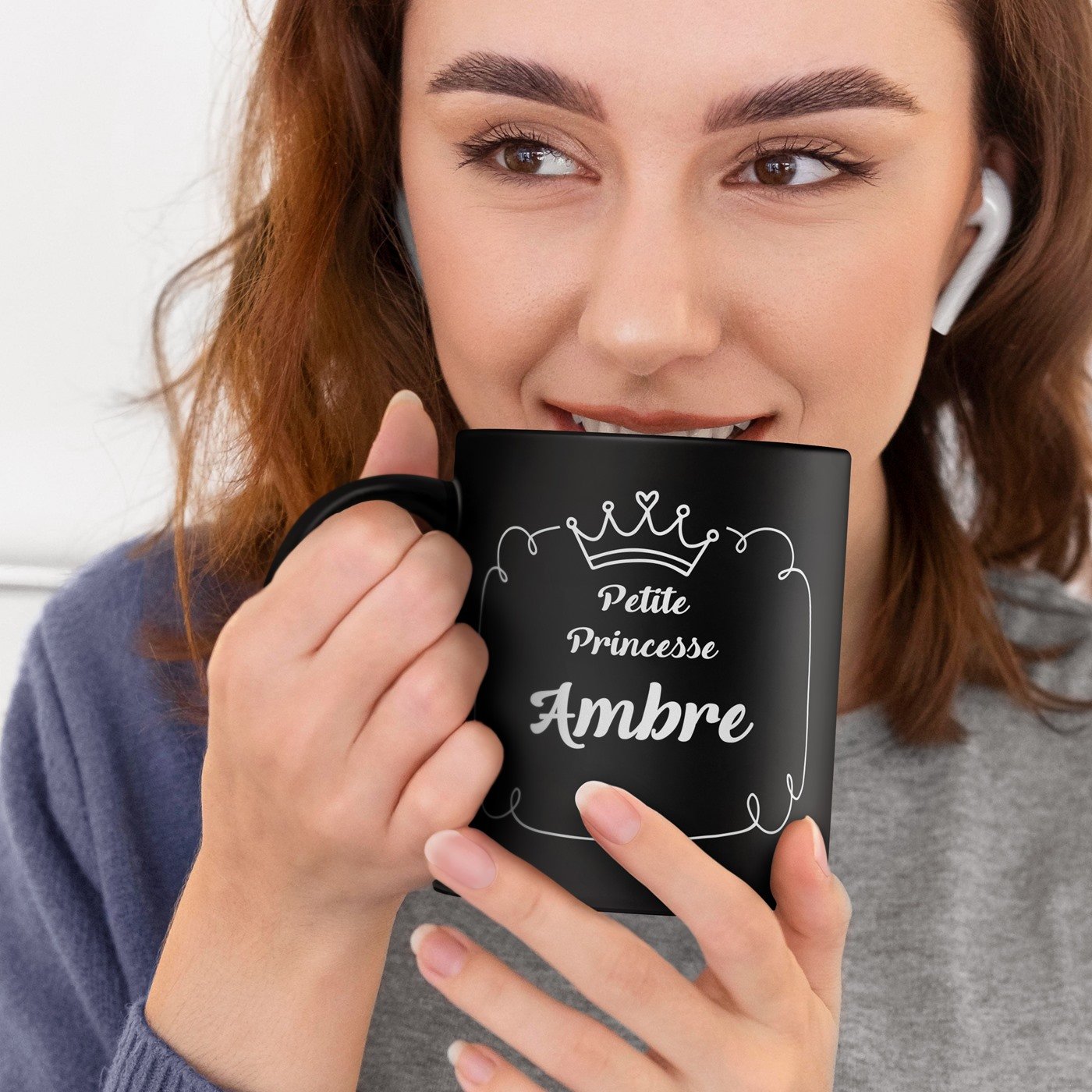 Taza de cerámica negra Murrano con personalización para niña, cumpleaños