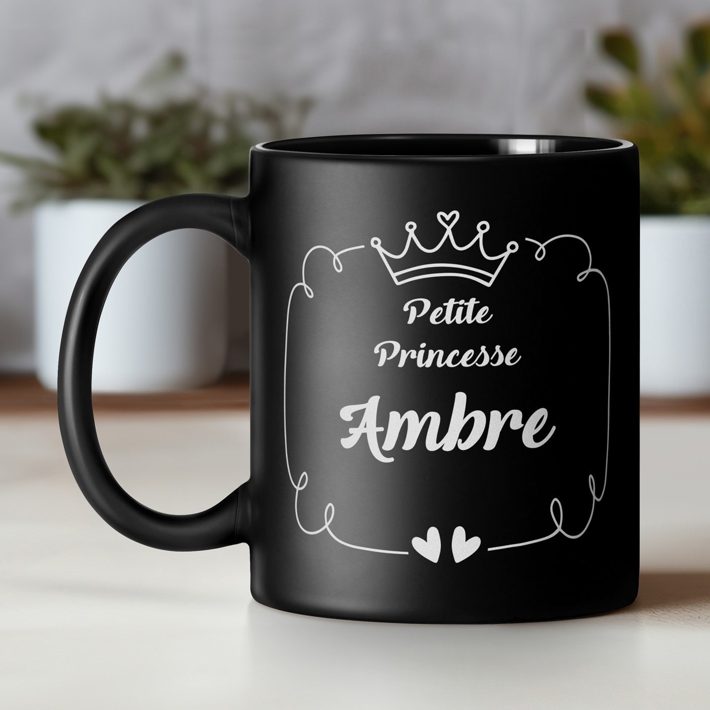 Taza de cerámica negra Murrano con personalización para niña, cumpleaños