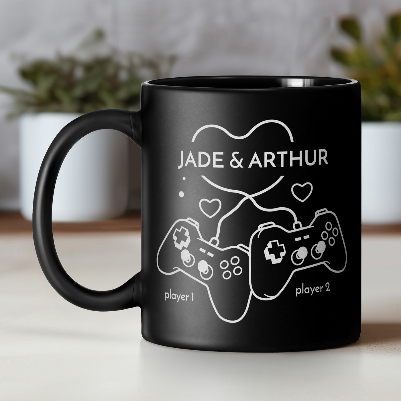 Taza de cerámica negra personalizada Murrano para parejas - Regalo de bodas y Día de San Valentín