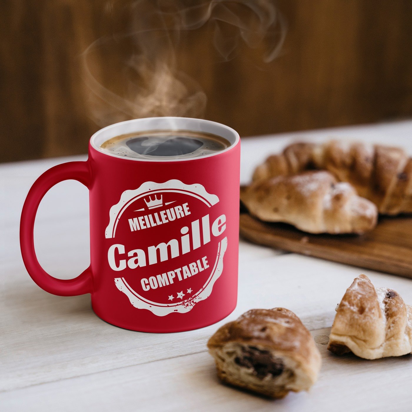 Mug de cerámica Murrano con base blanca y personalización para el aniversario de una contadora