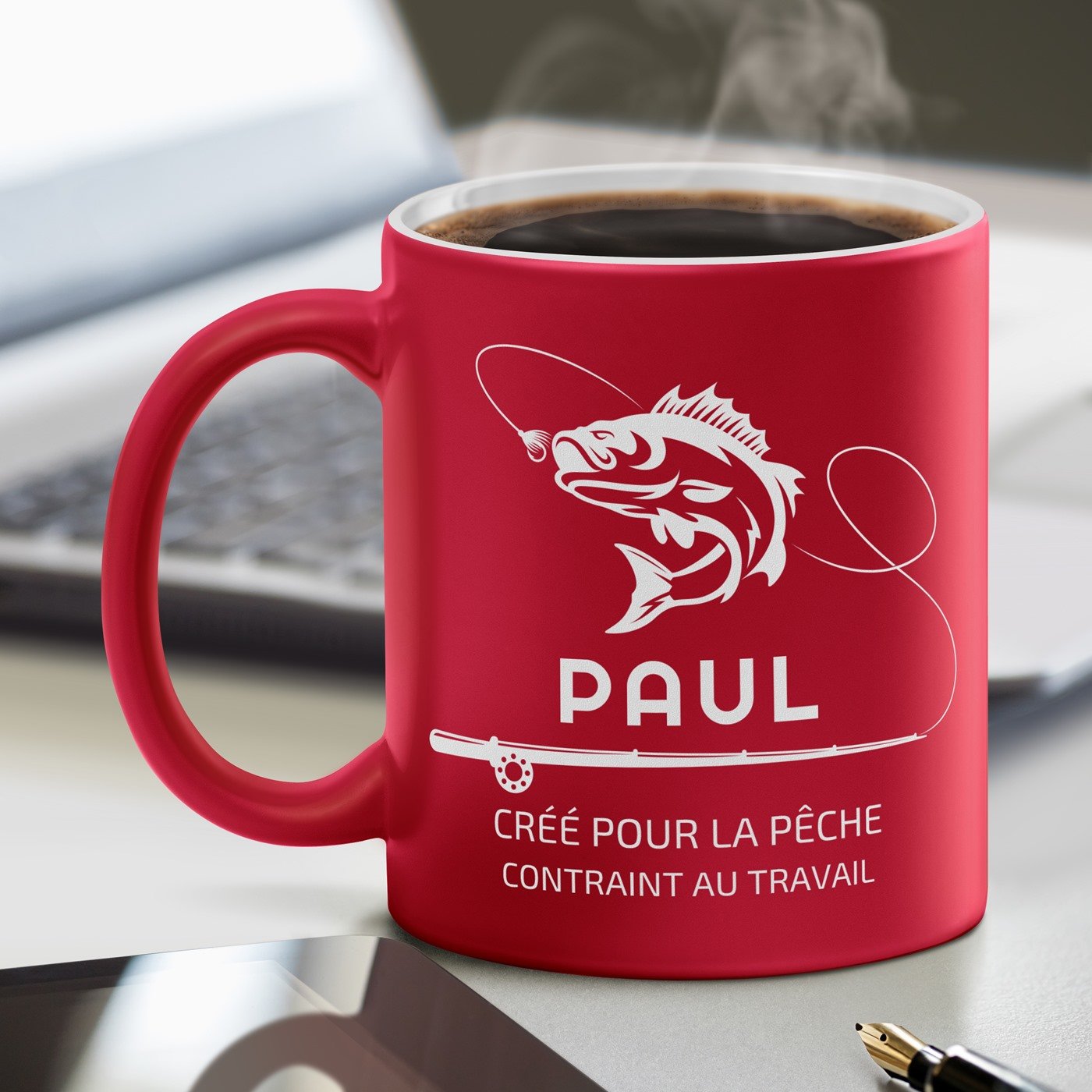 Mug de cerámica Murrano con grabado personalizado para cumpleaños de pescador - Rojo