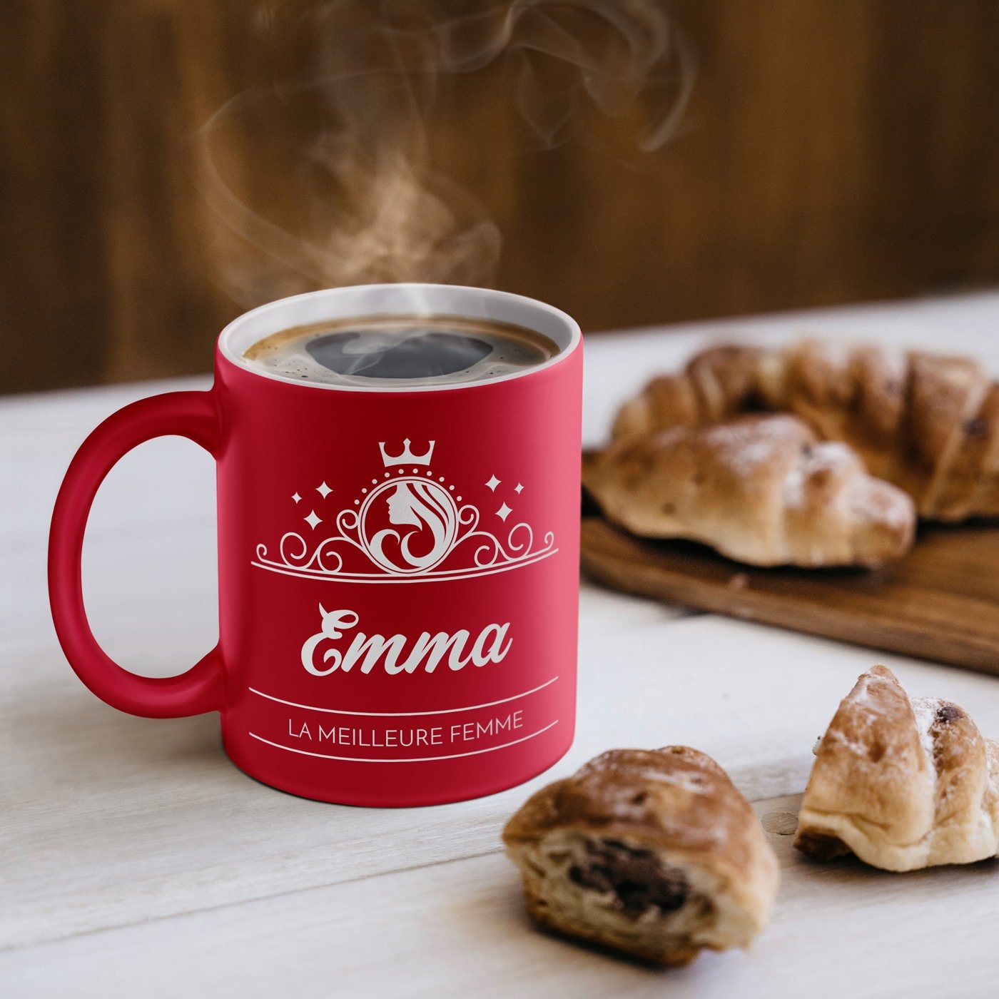 Murrano Ceramic Cup with White Base and Red Personalized Design for International Women's Day