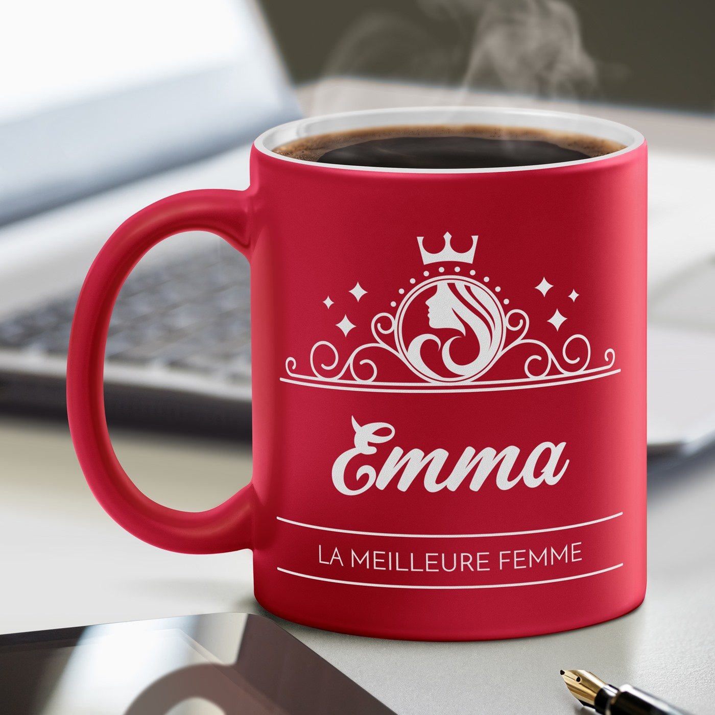 Murrano Ceramic Cup with White Base and Red Personalized Design for International Women's Day