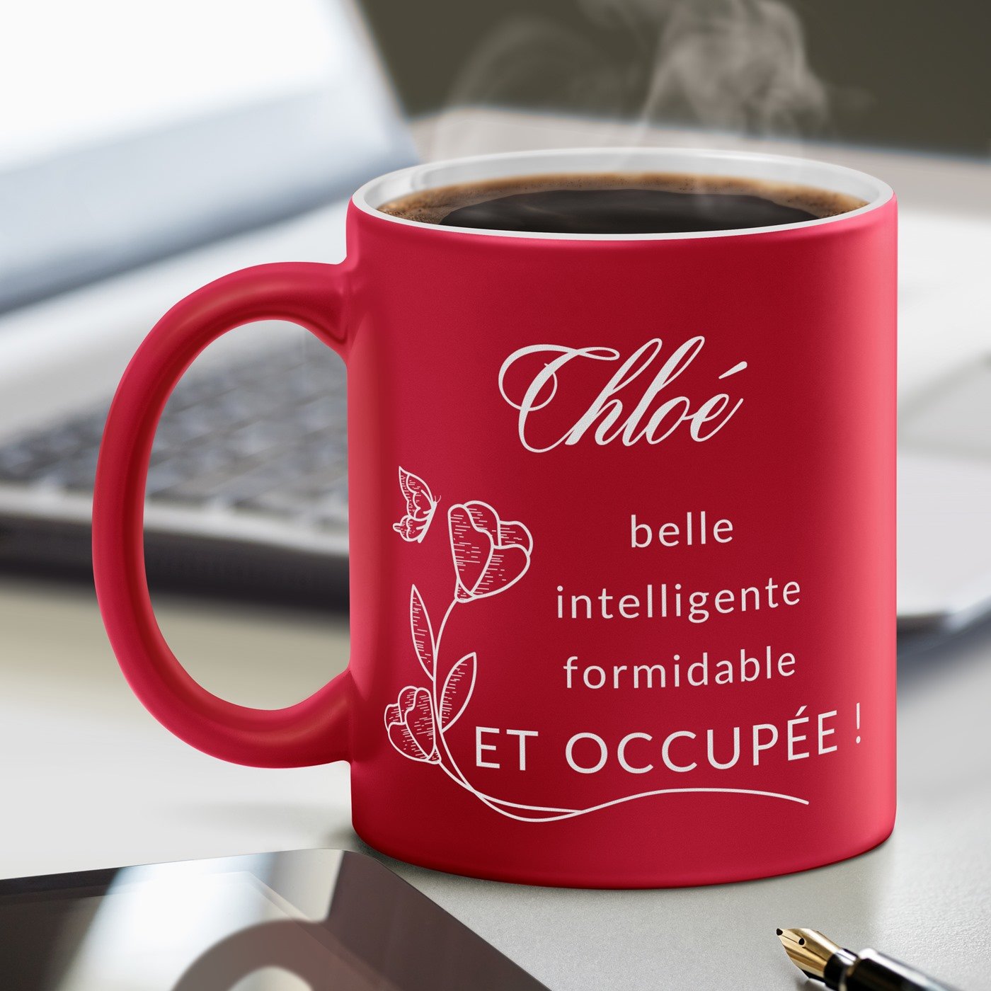 Mug de cerámica Murrano con base blanca y personalización para ella - Rojo