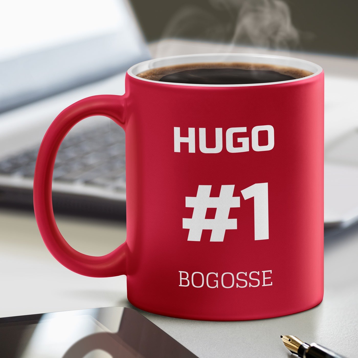 Taza de cerámica roja y blanca Murrano con personalización para él