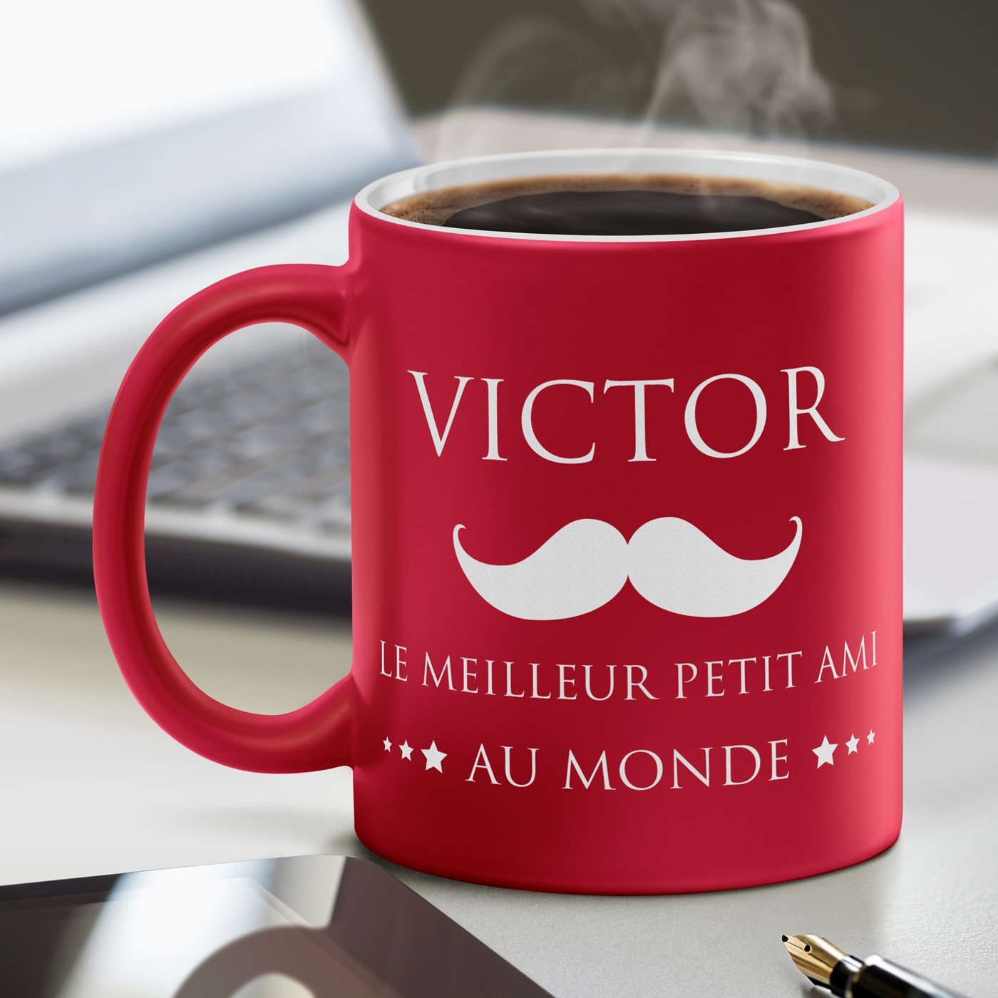 Taza de cerámica roja Murrano con base blanca y personalización para el cumpleaños de tu mejor amigo