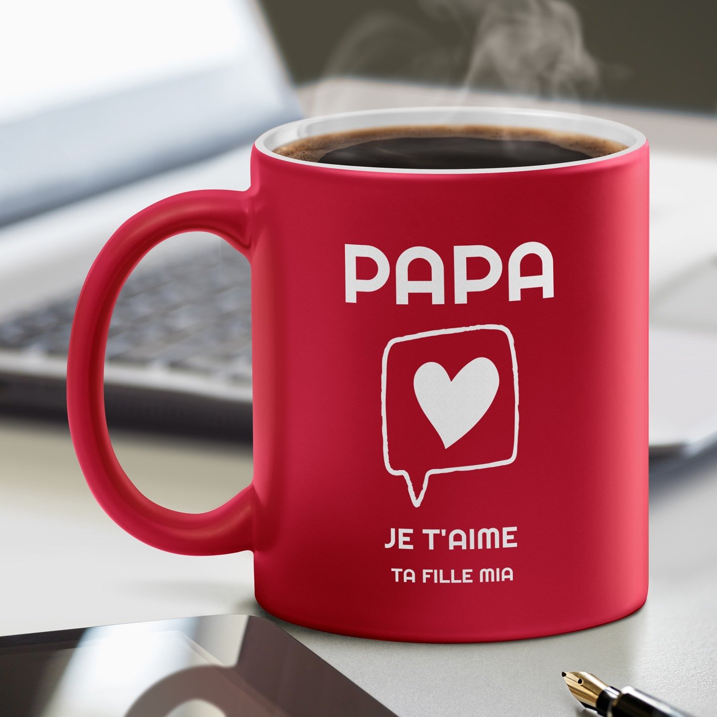 Mug de cerámica roja con base blanca y personalización para papá padre día del padre